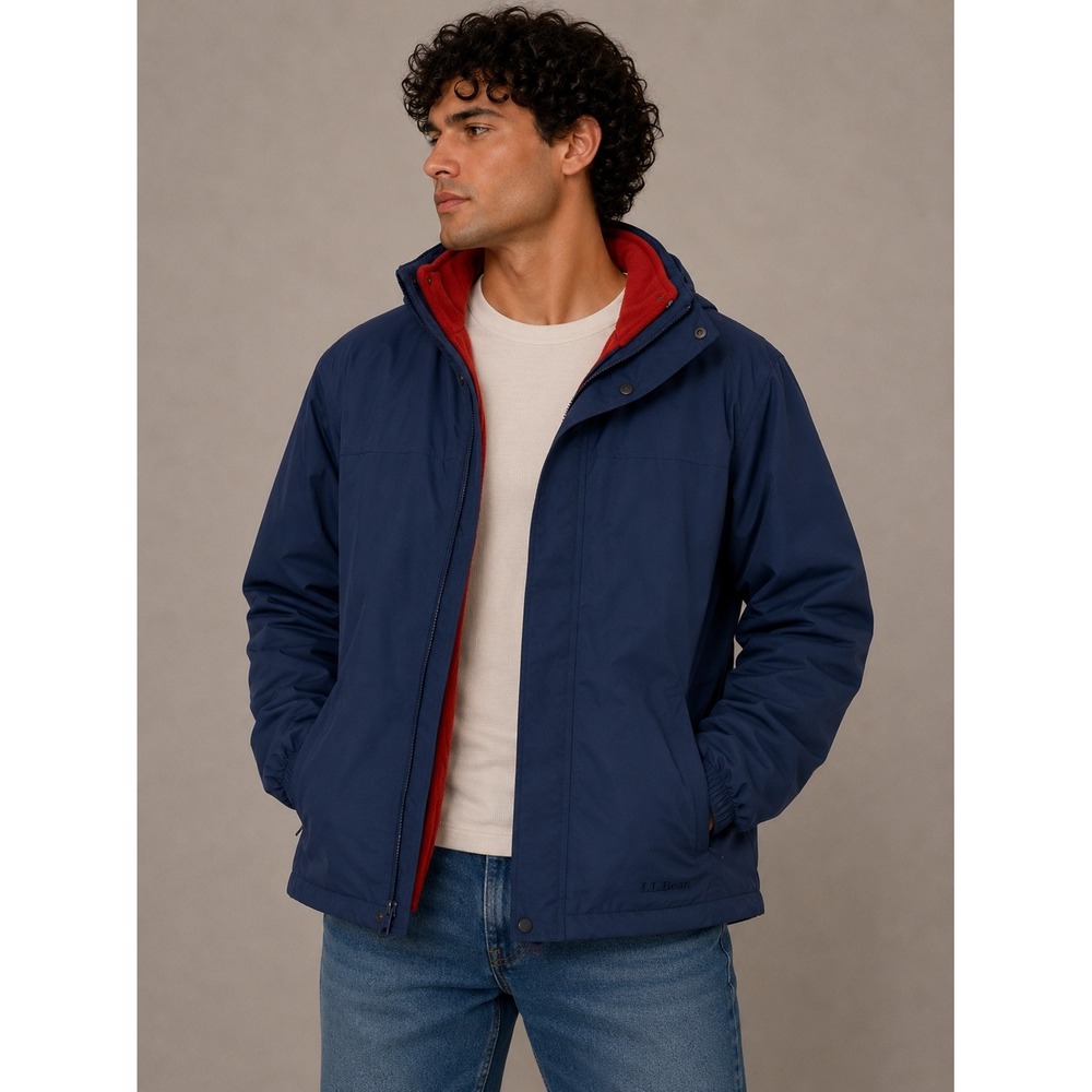 LL Bean Mens 3-in-1 System Jacket XL Reg Navy Blue‎ Red Fleece Liner 0BCY9